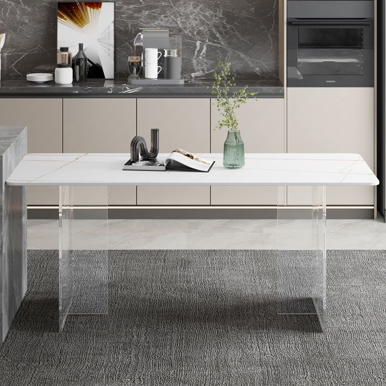 Modern Dining Table Rectangle Sintered Stone Table with Acrylic Base for Kitchen