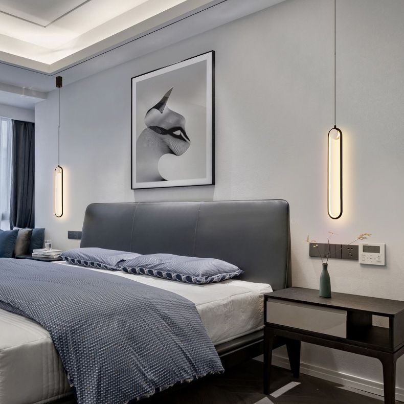 Oblong LED Hanging Lamp in Modern Minimalist Style Wrought Iron Pendant Light with Silicone Shade