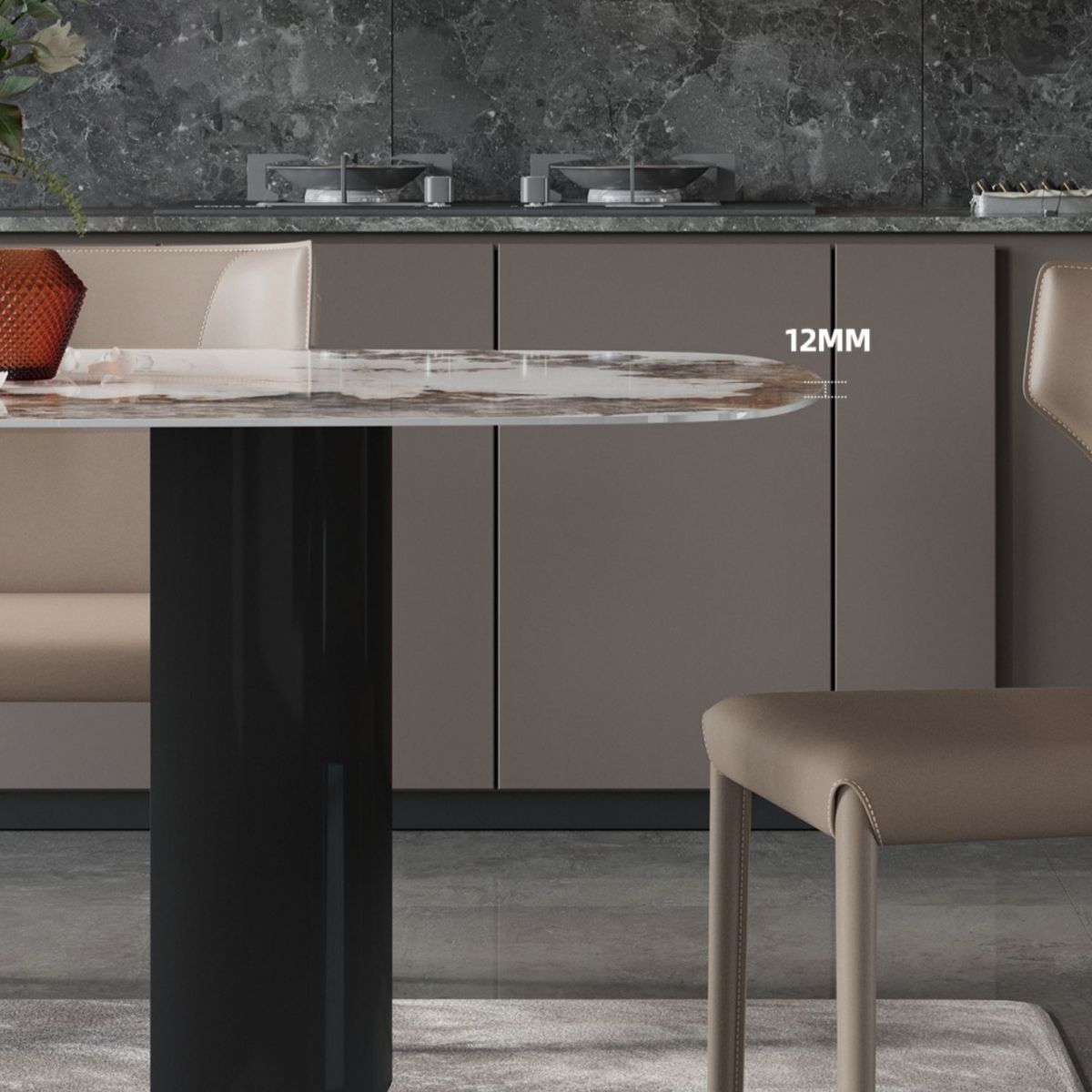 Metalen moderne rechthoekige binnentafel Gesinterde stenen tafel voor eetkamer