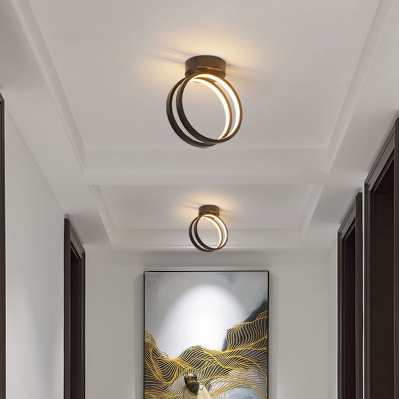 Loop Flush Mount Light Fixture Minimalist Black/White LED Ceiling Lighting in Warm/White/3 Color Light