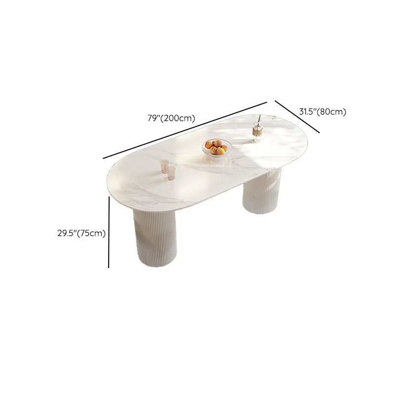 Modern Sintered Stone Dining Table Contemporary White Table with Metal Base