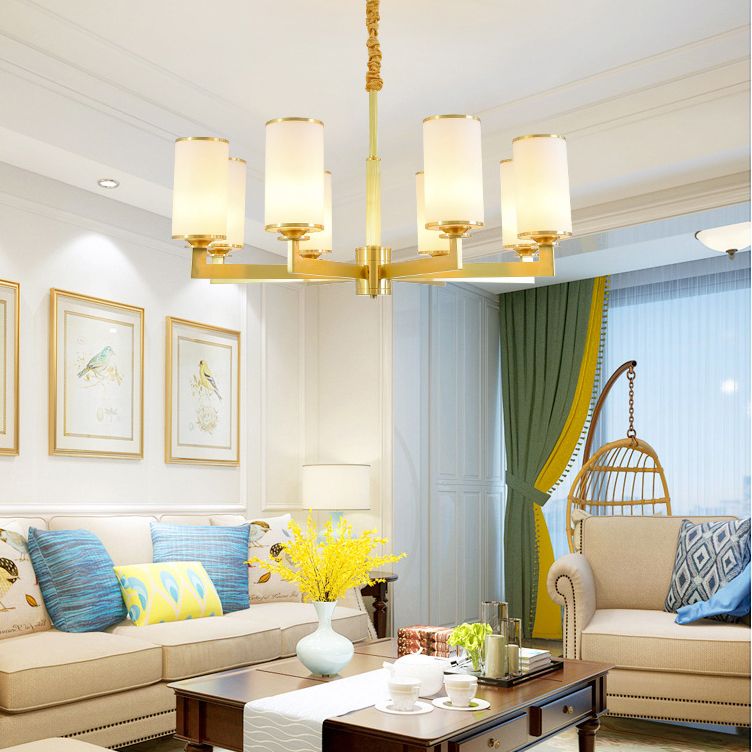 Cylindrical Milk Glass Chandelier Pendant Light Industrial Living Room Chandelier Lighting