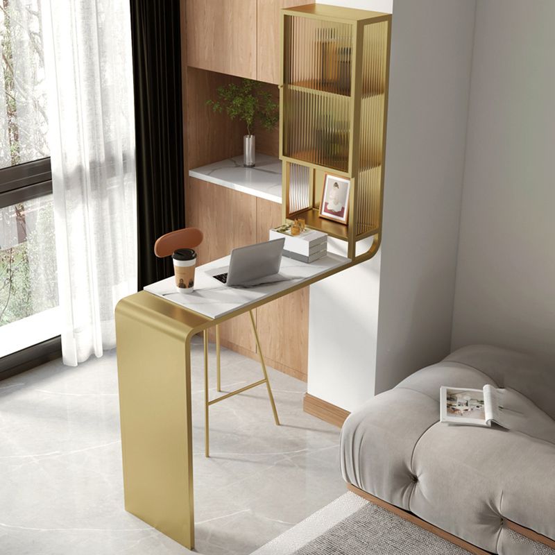 Glam Rectangle Bar Dining Table Stone Top and Metal Frame Bar Table