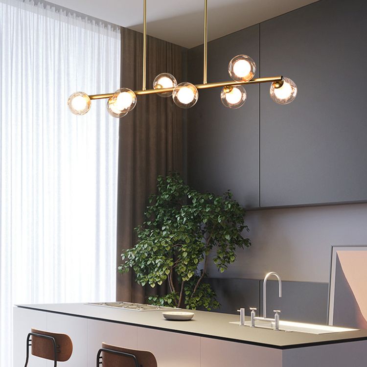 Modern Linear Shape Ceiling Light Metal Island Light with Glass Shade for Living Room