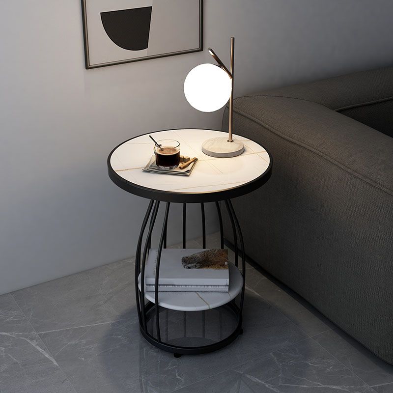 Modern Round Side End Table Frame End Table with Storage and Shelf
