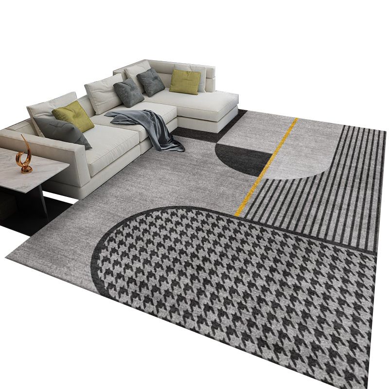 Light Gray Modern Rug Polyester Streak Rug Washable Rug for Drawing Room