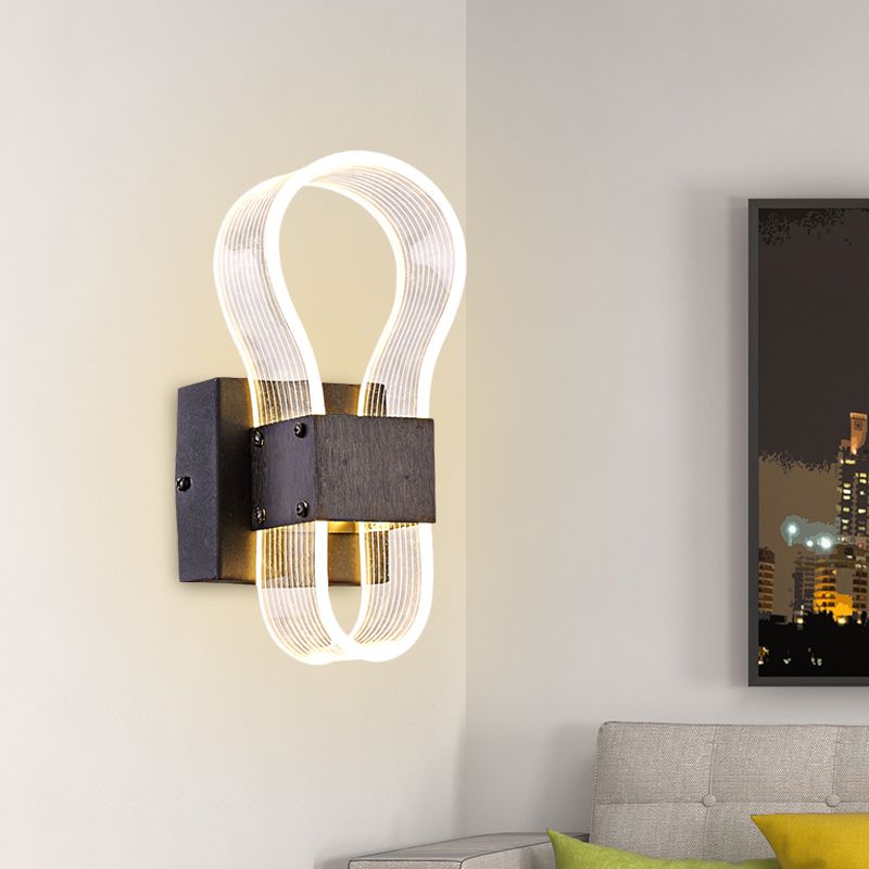 Cuboid Metal Sconce Lighting Modern LED Black Wall Lamp with Arc Ring Acrylic Shade in White/Warm Light