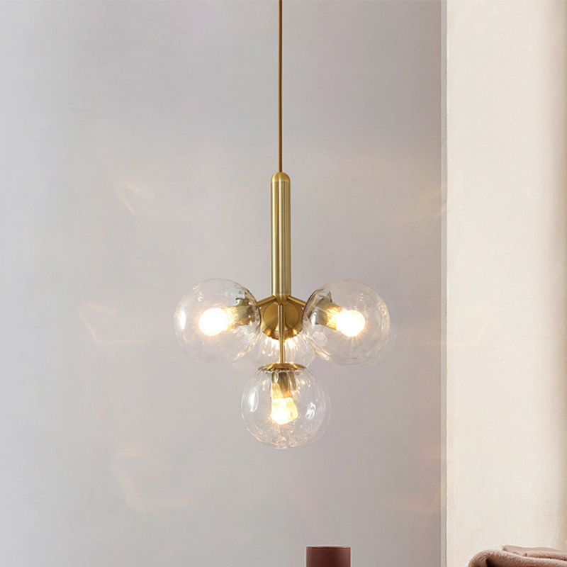 Globe Plafond Chandelier Moderniste Clear Water Glass 4 Heads Gold Pendant Lightture