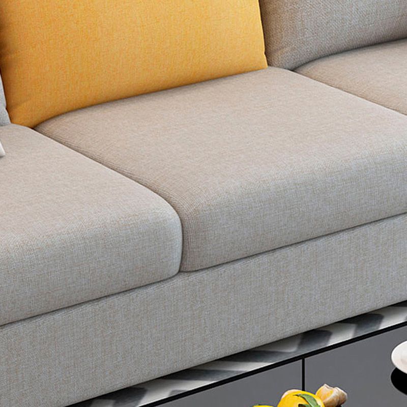 L-Shape Linen Blend Square Arm Sectional with Slipcovered and Storage