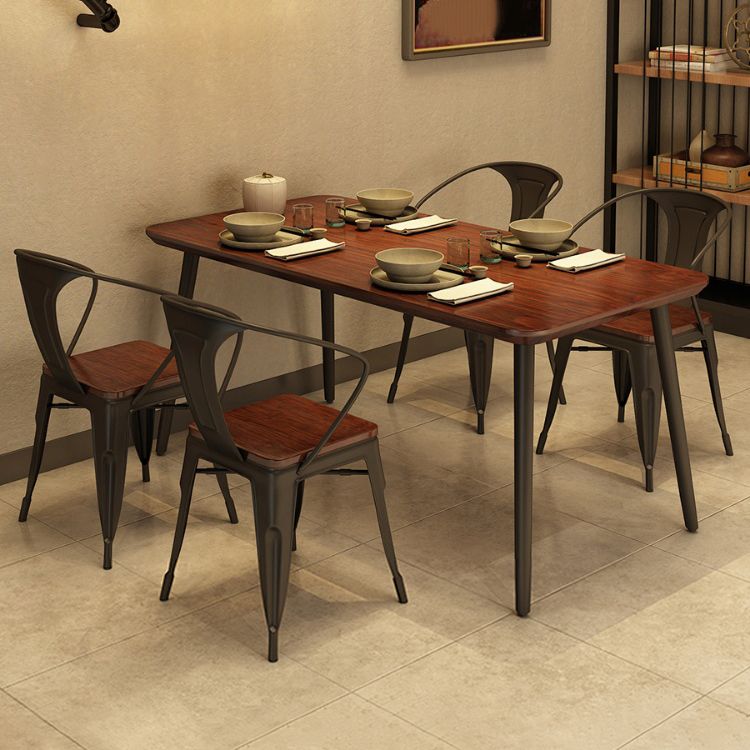 Tavolo da pranzo industriale in legno massiccio tavolo rettangolo marrone con cornice nera per sala da pranzo