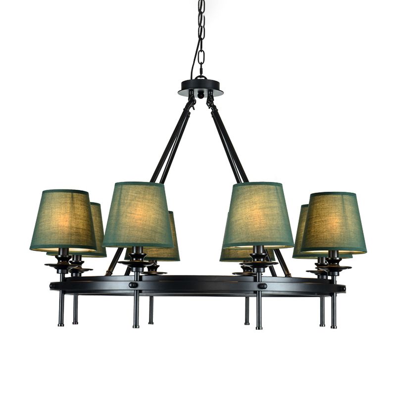 8 lampadario Circolo lampada a sospensione Circolo RETRO Green Metal Affermazione del soffitto con tonalità in tessuto conico