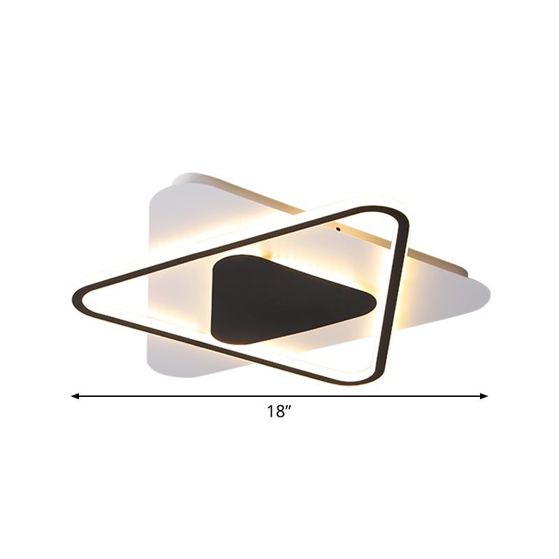 Crossed Triangular Thin Flush Light Modernism Acrylic Bedroom 18"/23.5" Wide LED Ceiling Mount Lamp in Black-White