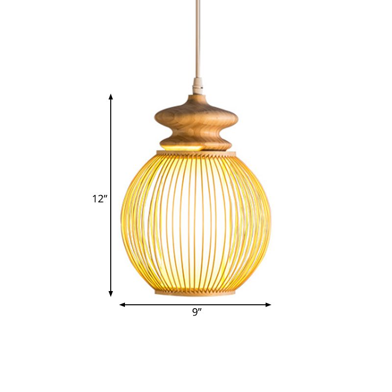 Bambus Global Shade Hanging Lampe Asian Style 1 Leuchte Leuchte Leuchte mit Holzkappe in Beige, 9 "/12" Dia