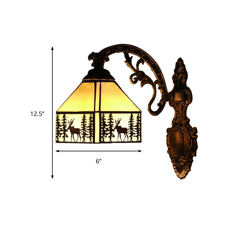 1 Light Forest Deer Wall Light with Lodge Shade Tiffany Rustic Wall Sconce in Beige for Hotel