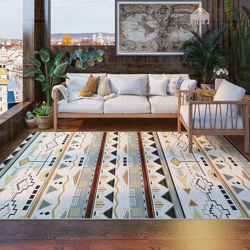 Beige Living Room Area Rug Bohemian Americana Print Rug Easy Care Washable Carpet for Home Decor