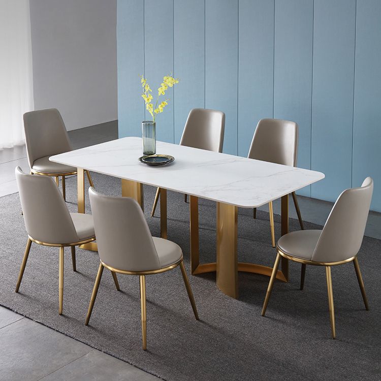 Glam White and Gold Dinette Set 1/4/5/7 Pieces Double Pedestal Dining Table Set