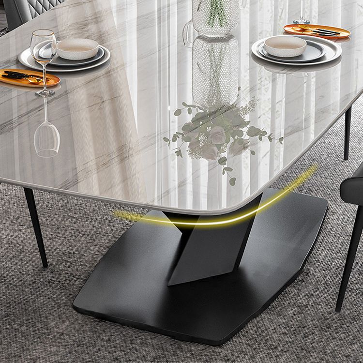 Minimalist Dining Set with Sintered Stone Dining Table and Upholstered Chairs