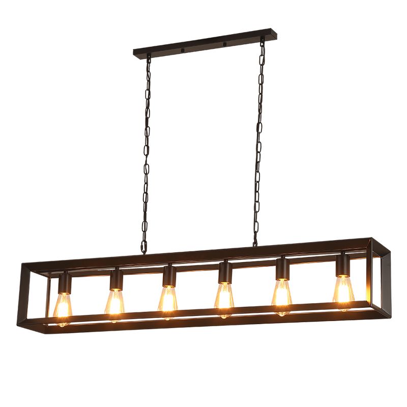 Industrial Style Rectangular Island Pendant Light Metallic Ceiling Light Fixture in Black