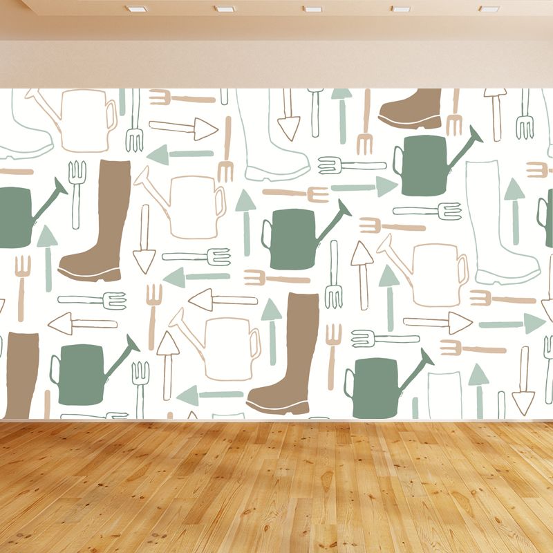 Contemporary Dinnerware Mural Non-Woven Fabric Washable Pastel Wall Decor for Kitchen