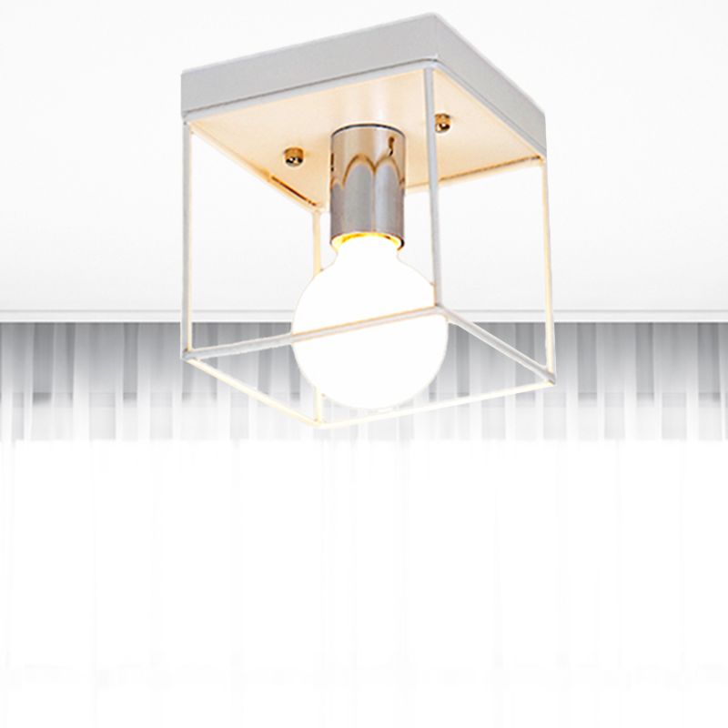 1 Light Ceiling Light Fixture with Frame Squared Shade Metal Industrial Indoor Flushmount Light in Black/White