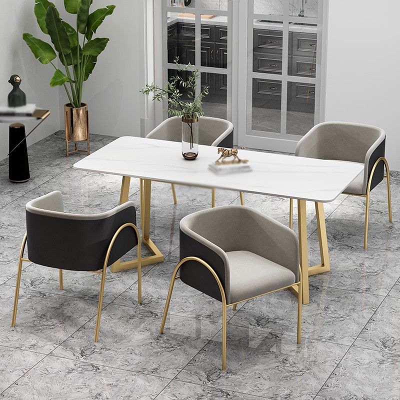 1/2/5/7 Pcs Metal Glam Style Dining Room Set with Rectangle Table Dinette Set
