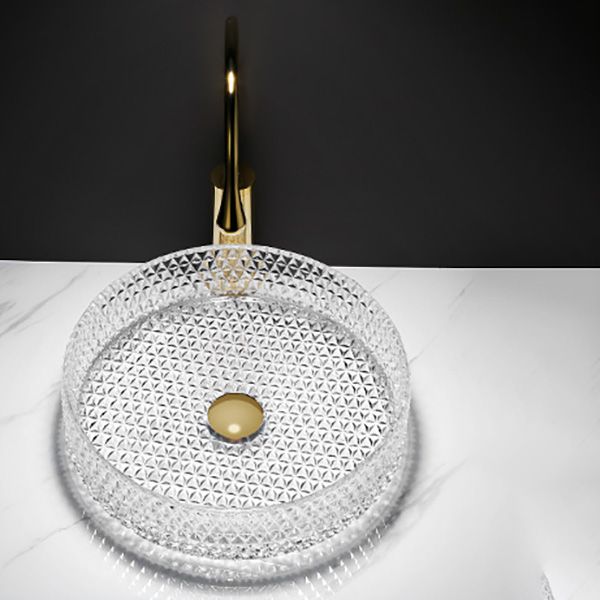 Contemporary Bathroom Sink Pop-Up Drain Glass Solid Color Rectangular Vessel Sink