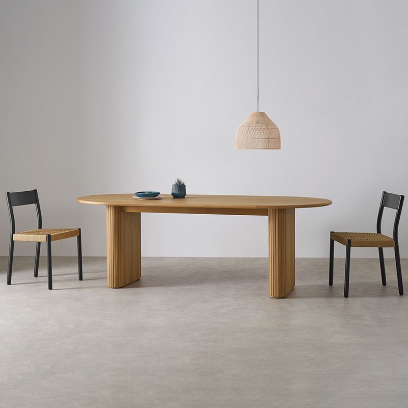 Mesa moderna de doble pedestal oval de madera de madera con madera maciza