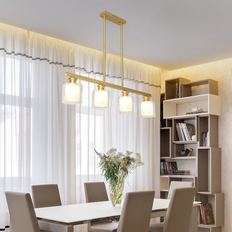 Cylinder Glass Island Chandelier Light Minimalist Gold Ceiling Pendant Light for Dinning Room