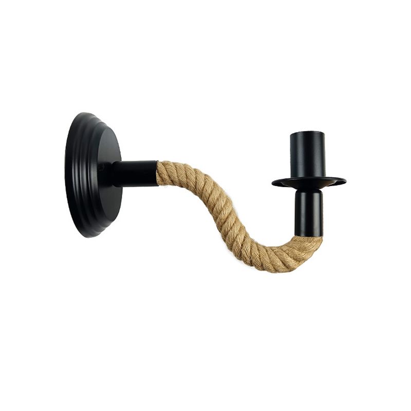 Modern Rope Wall Sconce Linear Shape Metal Wall Light for Bedroom in Black