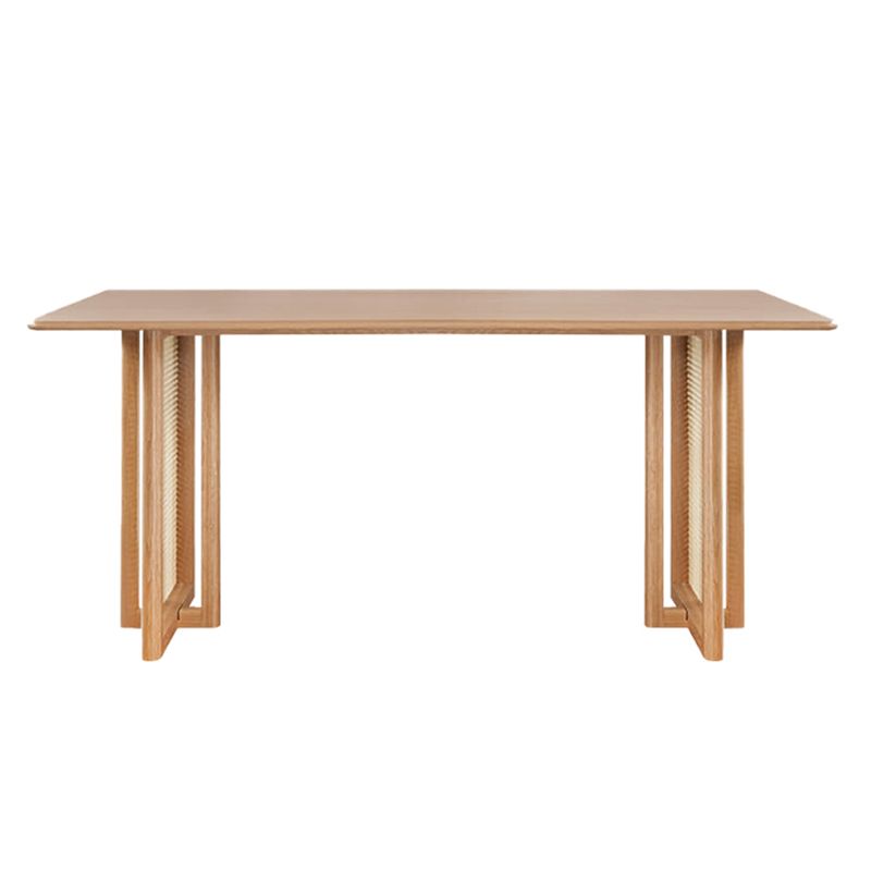 Rectangle Wooden Table Modern Red Oak Table in Nature with Double Pedestal