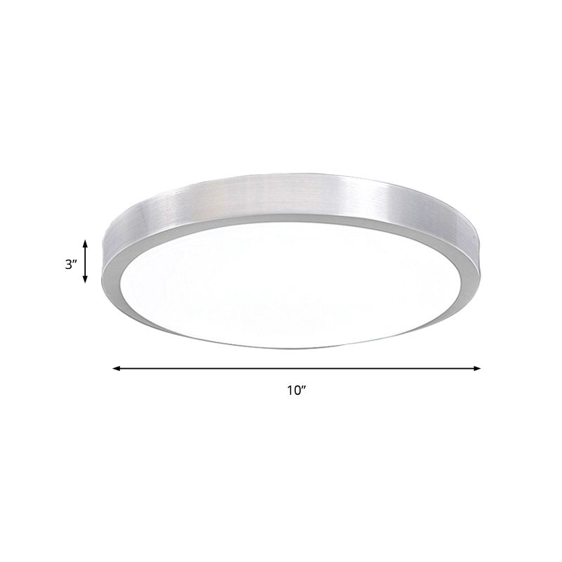 Silver Circular Metal Flush Mount Fixture Simple Style LED Bedroom Ceiling Flush Mount with Acrylic Diffuser, 7.5"/9"/10" Dia
