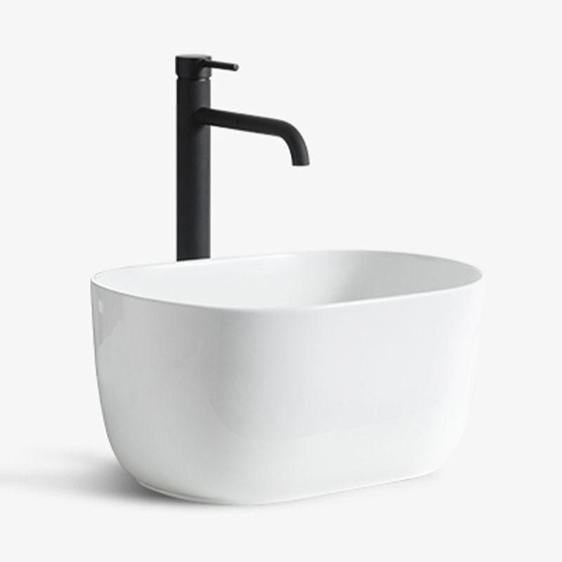 Modern Vessel Lavatory Sink Oval Porcelain with Pop-Up Drain Vessel Sink