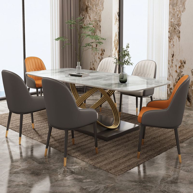 Glam Style Dinette Table Rectangle Stone Dining Room Table for Home