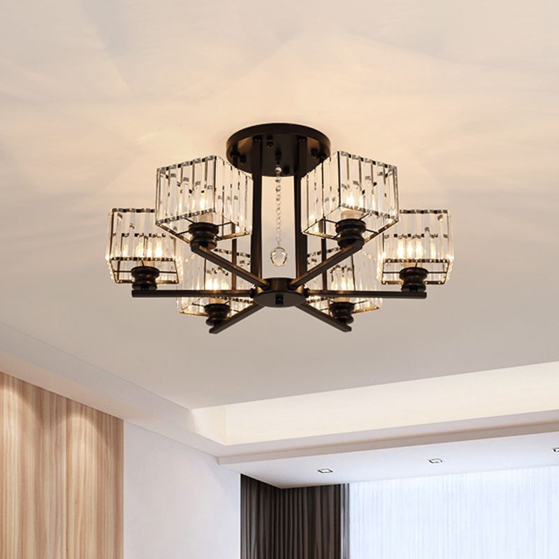 Lámpara empotrada rectangular de cristal prismático, lámpara de techo semiempotrable moderna para sala de estar con 4/6/8 luces, en negro/dorado