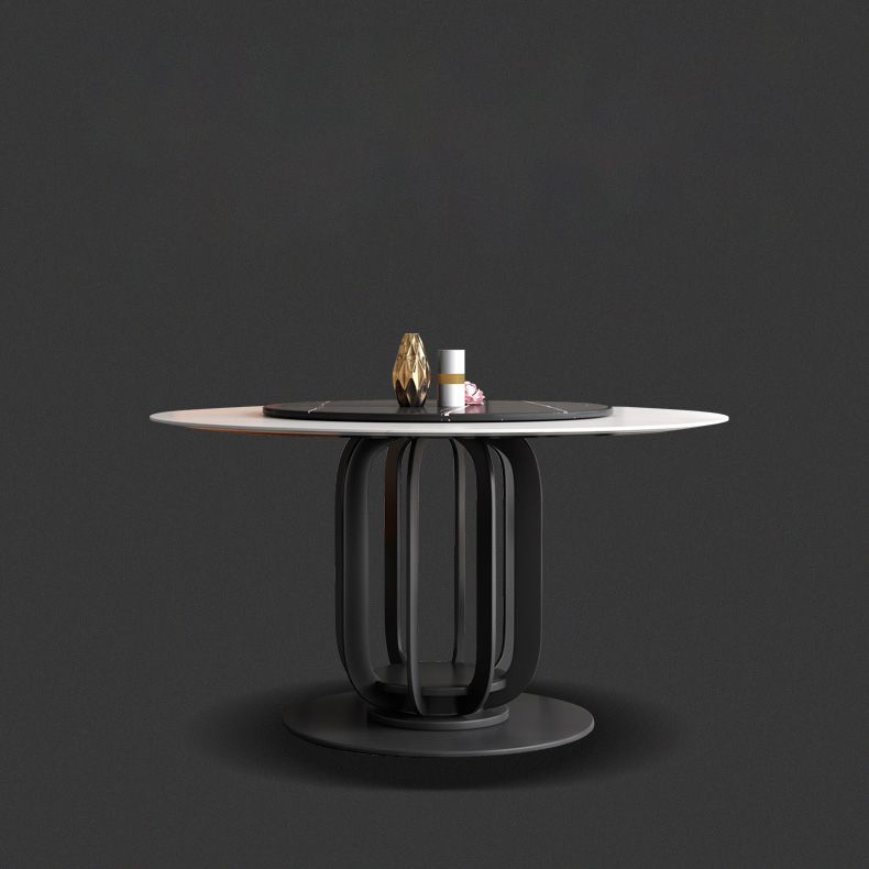 Round Stone Top Dining Table Contemporary Dining Table with Metal Pedestal Base