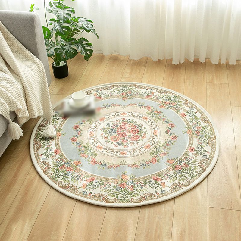 Round Classic Rug Antique Floral Design Area Rug Polyester Anti-Slip Backing Carpet for Home Decor