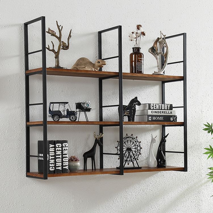 Wall Mounted Industrial Bookshelf Iron Frame Pine Wood Bookshelf for Bedroom