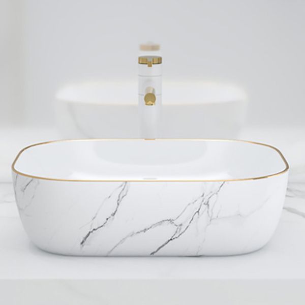 Modern Bathroom Sink Porcelain Pop-Up Drain Solid Color Rectangular Vessel