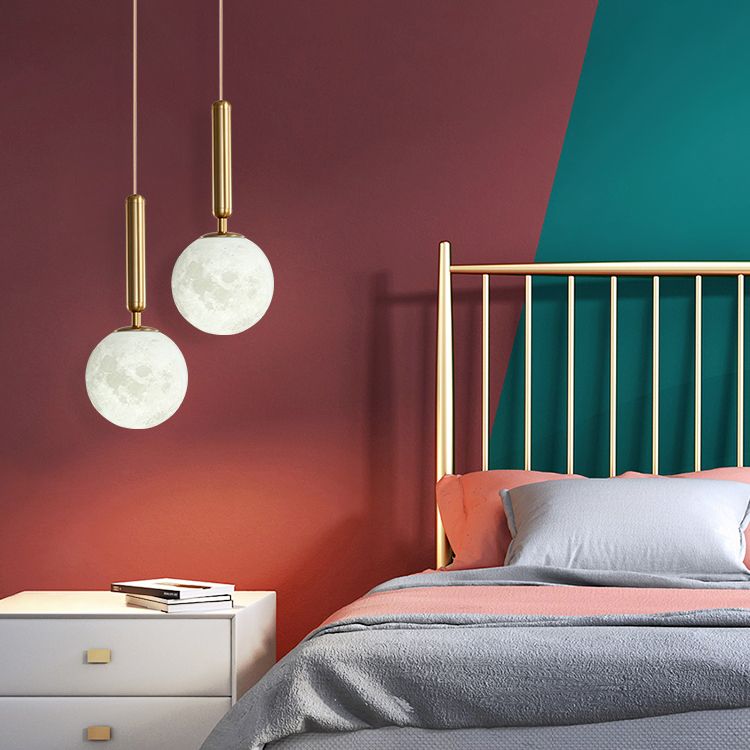 Modern Style Spherical Shade Hanging Light Plastic 1 Light Pendant Lamp for Bedside