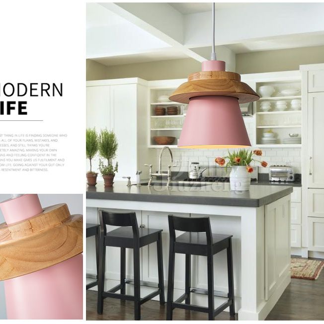 Metal Wooden Top Pendant Light Fixture Minimalist Down Lighting Pendant for Dinning Room