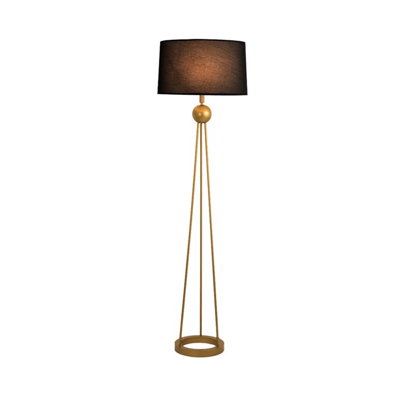 Lámpara de pie de estar de 1 luces Modernista White/Negro/Lámpara de piso de trípode de lino con sombra de tela de tambor