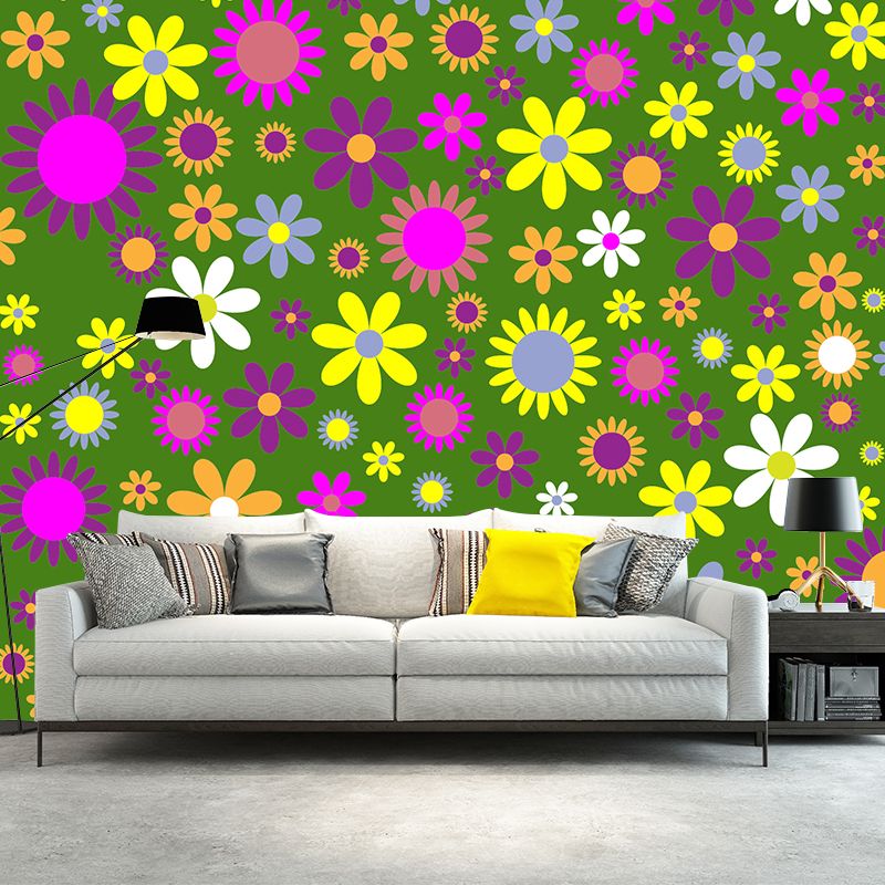 Illustration Floral Pattern Mildew Wall Mural Horizontalt for Living Room