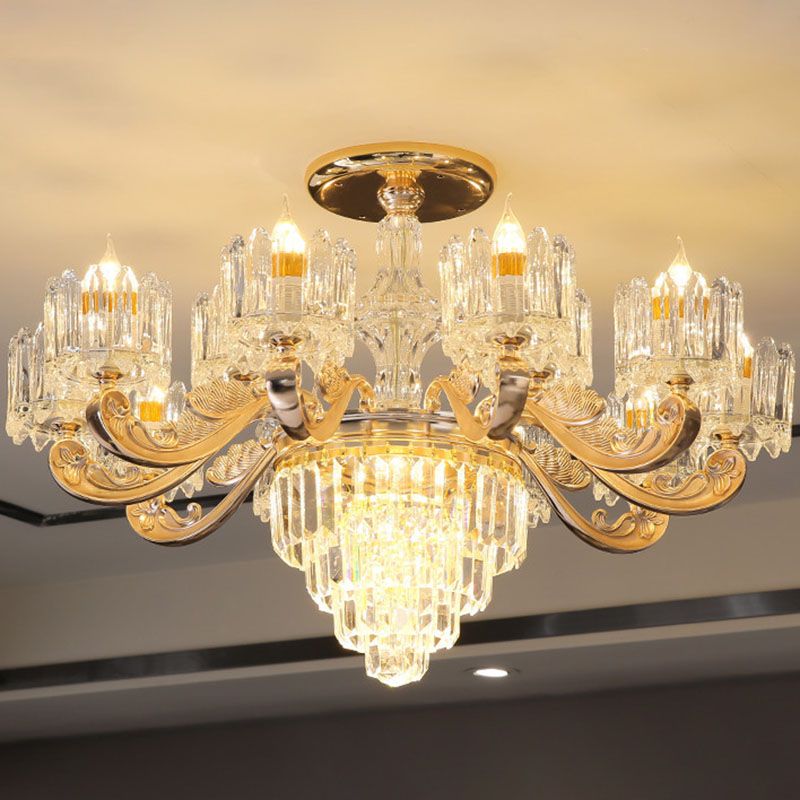 Drum Bedroom Chandelier Light Clear Crystal Modern Suspension Lighting Fixture in Gold