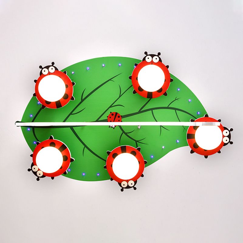 Salle de soins infirmiers Ceiling Fixture with Hanging Monkey Wood 4 Lights Green Ceiling Mount Light