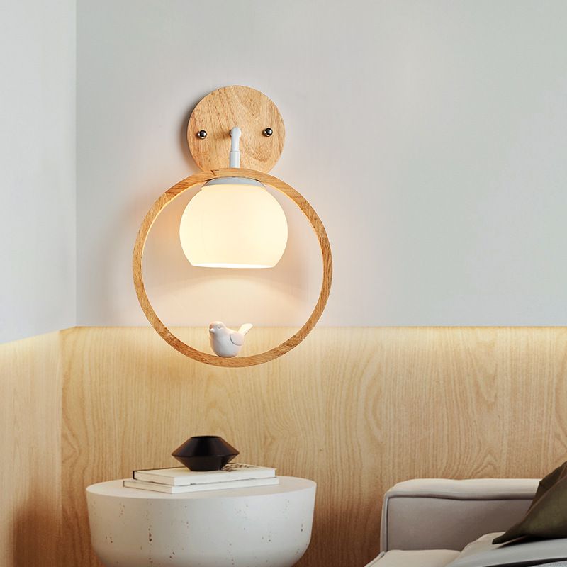 Modernist Wall Sconce Wood and Glass Sconce Light for Bedroom