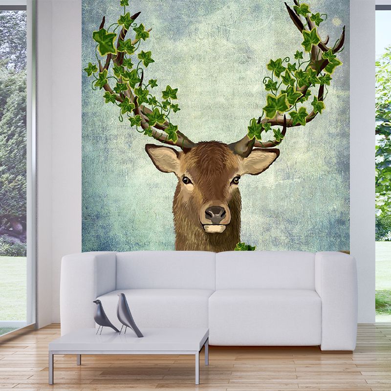 Brown Deer with Garland Mural Stain-Resistant Wall Decor for Home Gallery, Custom-Print