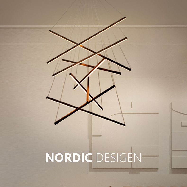 Linear Ceiling Pendant Light Minimalist Style Metal LED Black Chandelier Pendant Light