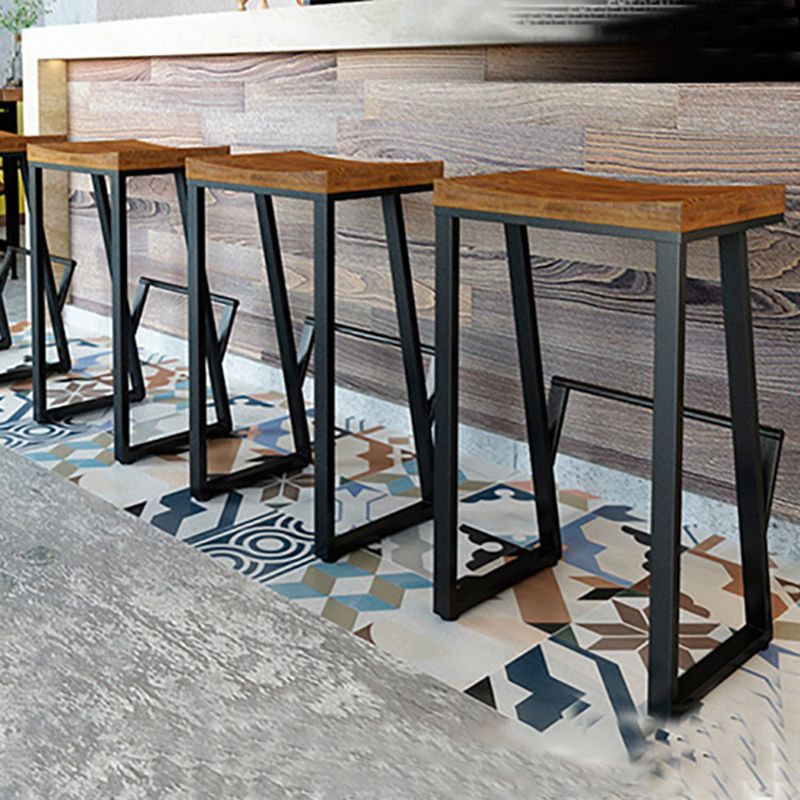 Metal Legs Bar Stool Contemporary Solid Wood Backless Bar Stool