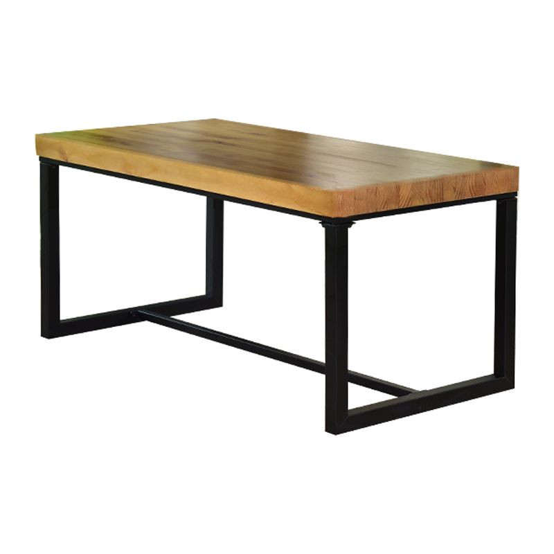 Pine Wood Top Dining Table Rectangle Black Iron Trestle Base Home Table