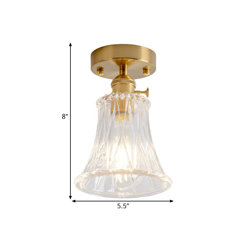 Iluminación de techo dorada con luz única industrial de vidrio texturizado transparente semiempotrado de pasillo de cono/cilindro/campana